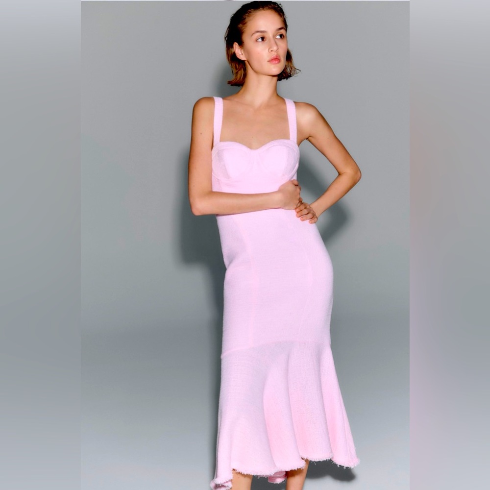 ZARA PINK Textured Ruffled Dress SMALL